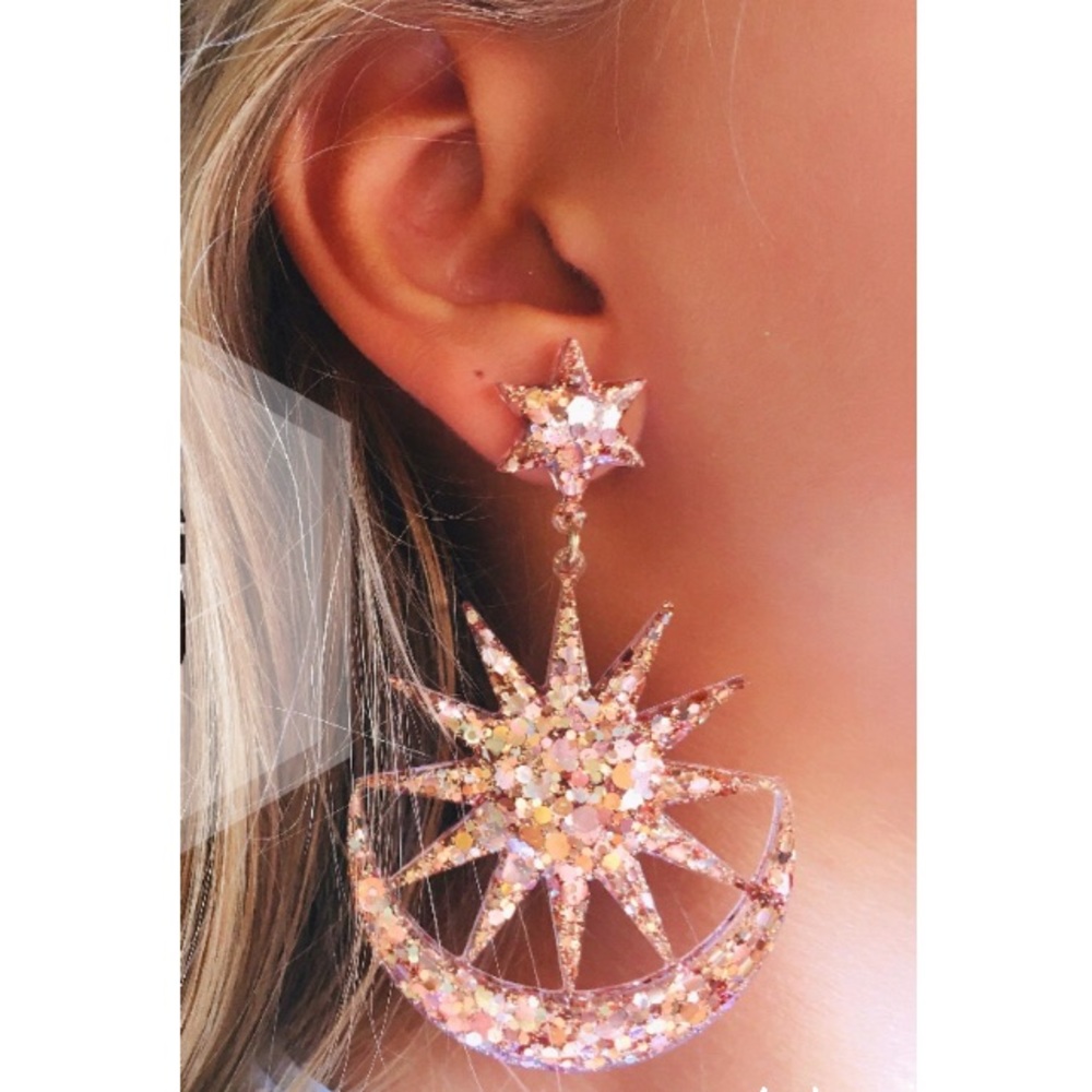 Starburst Sparkle Dangle Earrings - Picture 4 of 13